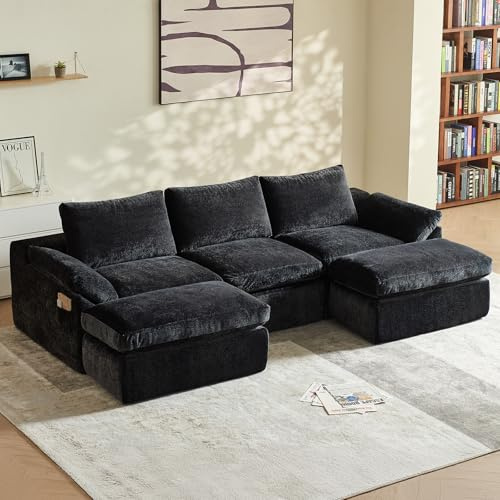 Vamcheer 269cm 3/4 Seater U Shaped Sofa with Memory Foam Seating, Black