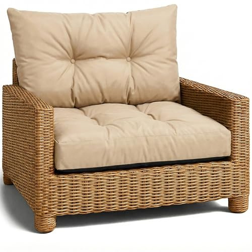 Amazinggirl Cuscino Lounge Arredo Giardino Set: seduta 60x60 cm e schienale 40x60 cm - Schienale Rattan Ideale per balcone terrazza outdoor comfort imbottitura spessa resistente Beige