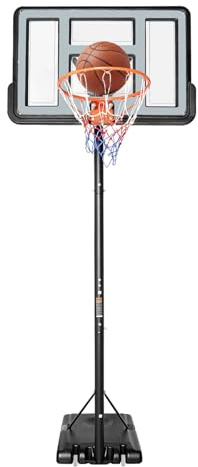 Basketkorg utomhus, bärbar barnbasketkorg, 170–305 cm för utomhusbruk, stor PET-bakbräda 43,3 tum x 29,5, standarddäck 45 cm, 2 rullbara, för barn och vuxna, basketkorg (grå)