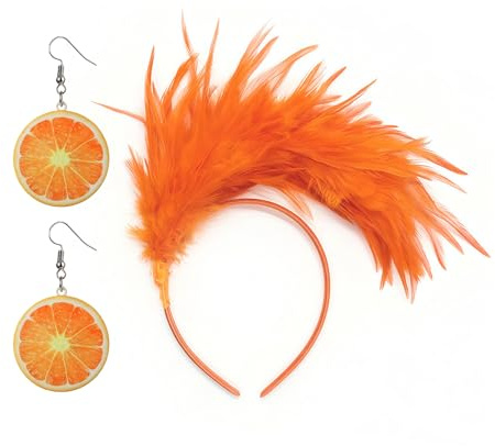 Haarreif Fasching Damen,Haarreif Orange Aperol mit Orangen Ohrringe Orangenscheiben,Aperol Kostüm Accessoires,Lustig Faschingskostüm Haarschmuck Feder Haarreifen Obst Schmuck,for Karneval Früchte Deko