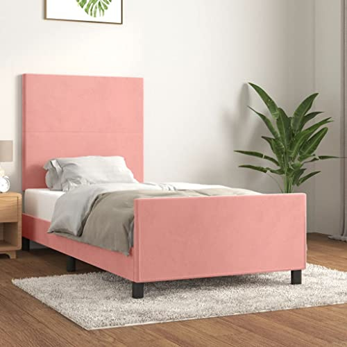 Frdhee Seniorenbett Kinder Bett,Bettgestell mit Kopfteil Rosa 80x200 cm Samt,Haushaltsbett für Schlafzimmer,Einfache Montage