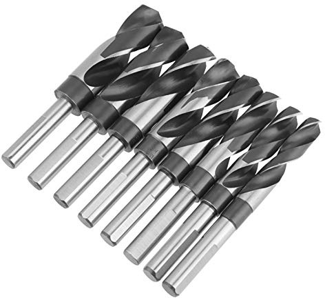 FAUOSWUK Juego de Brocas Helicoidales HSS Grandes con Tratamiento Térmico para Alta Velocidad con Estuche de Embalaje de Madera Dura, Juego de Brocas de 8 Piezas para Carpintero, Constructor,