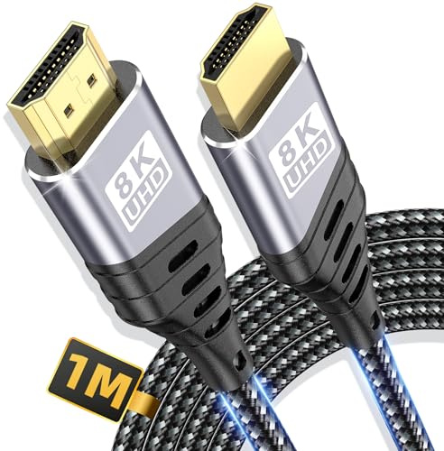 ZEENVIC 8K HDMI 2.1-kabel, 48 Gbit/s, 1 m HDMI-kabel för spel och hemmabio, stöder 8K @ 60Hz 4K @ 120Hz 144Hz, eARC HDR, kompatibel med PS5, Xbox TV-monitor