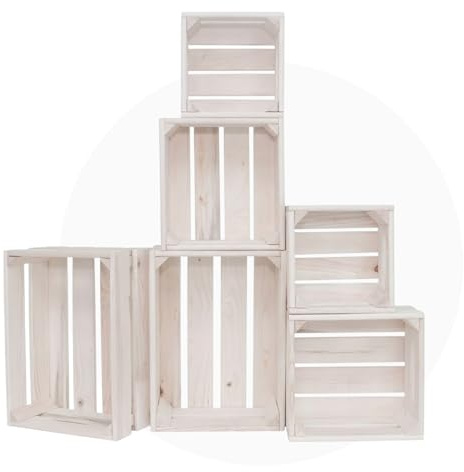 ITA Home & Garden Holzkisten Set Vintage, 6-teilig, 3 Größen, stapelbar und ineinander nestbar, dekorative Aufbewahrungsboxen aus FSC-zertifiziertem Weichholz, Weiß