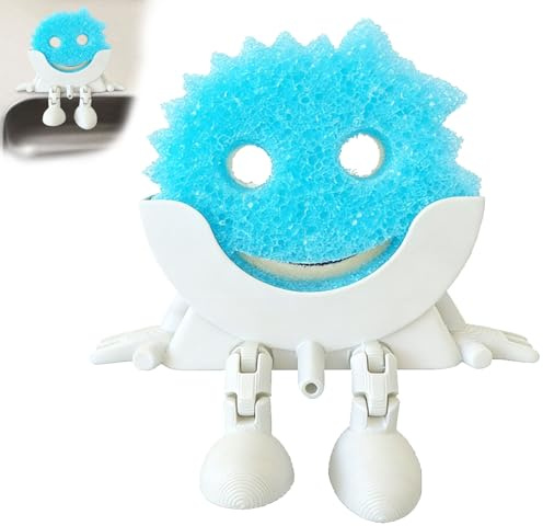 Cesujowaz Cute Hanging Sponge Holder with Drainage, Peeing Scrub Sponge Holder for Kitchen Sink, Funny Sponge Stand, 3D Printed Countertop Kitchen Sink Caddy (Black/White) (White, Round)