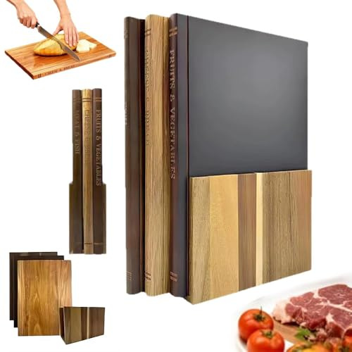 Set di 3 taglieri a forma di libro con supporto, multiuso, da cucina, set di taglieri decorativi in legno per carne, verdure, pane e formaggio, regalo unico per la cucina