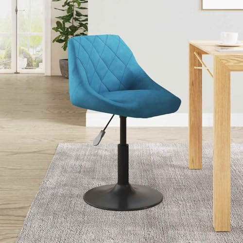 Basinlix Matrumsstol, blå, sammet med armstöd, höjdjusterbar stoppstol med stålram, vridbar skålstol för matsal, kök, vardagsrum, ergonomisk sittkomfort
