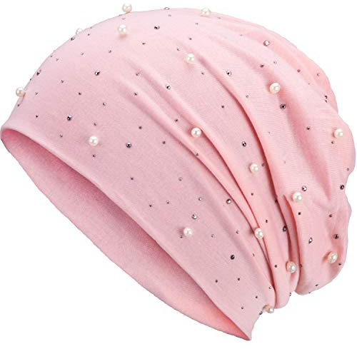 Compagno Slouch Beanie mit Perlen aus atmungsaktivem, feinem und leichten Jersey Unisex Damen Mütze Haube Boho Bini Mädchen Einheitsgröße
