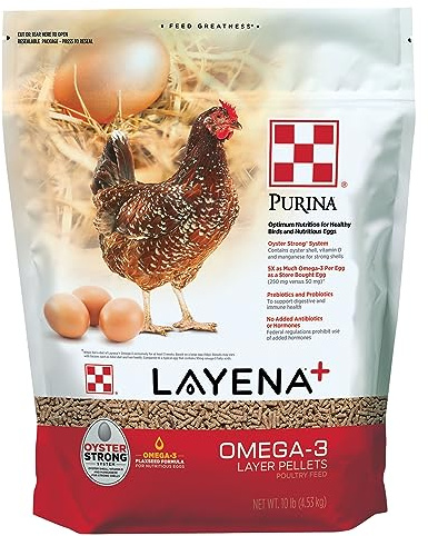 Purina Layena+ | Nutritionally Complete Layer Hen Feed | Omega 3 Formula - 10 Pound (10 lb) Bag