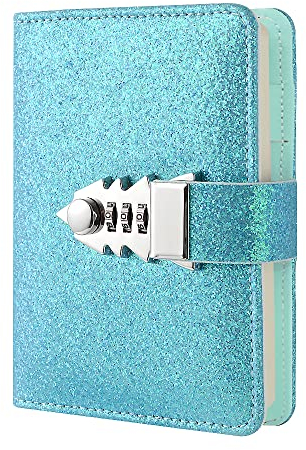 NectaRoy Sequin Lockable Diary, Refillable Password Notebook Writing Journal Planner Organizer with Combination Lock, Loose-Leaf Lined Notepad Sketchbook, Size 185x135mm