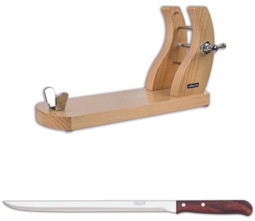 Arcos Accessories - Pack Support Jambon + Couteaux à Jambon + Couvre Jambon - Couleur Brun Clair