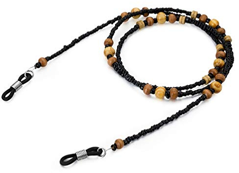 EXCEART Brillenkette Holzperlen Vintage Stil 27.56 Zoll Anti-Rutsch Brillenhalter Für Sonnenbrillen Und Lesebrillen Ideal Für Sport Wandern Radfahren