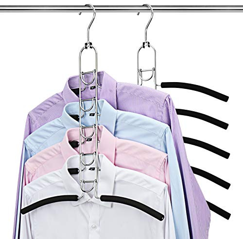 DOIOWN 2 PACK Multi Layers Clothes Hangers- 5 in 1 Anti-slip Coat Hangers Sponge Metal Wardrobe Storage Rack Space Saving Organizer for Jacket Coat Sweater Trousers Shirt T-Shirt
