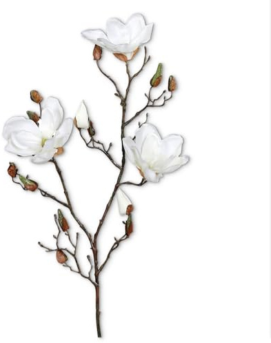 Magnolie Kunstblume creme mit Blüten Knospen wie echt - 84 - 87 cm großer Magnolien-Zweig als wetterfeste outdoor Pflanze - Künstliche Blume als süße Tisch-Deko bunte Wohnzimmer-Deko