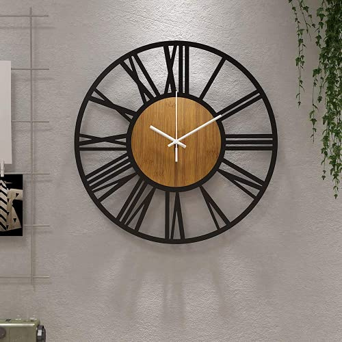 1st owned Wall Clocks for Living Room Decor,13 Vintage,Round Silent Non Ticking,Black Metal,Modern Wood Clocks for Home Bedroom,Kitchen,Garden,Office,Cafe,Modern Wall Decoration -Roman Numerals