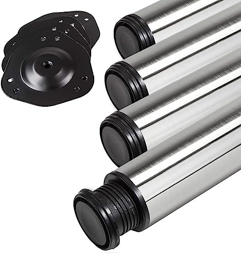 SOTECH 4 Stück Tischbeine belastbar bis 300 kg 75 kg 32 mm Höhenverstellung | Höhe 820 mm Ø 76 / 80 mm echt Edelstahl gebürstet pro Stück Tischfüße mit Schreibtischbeine