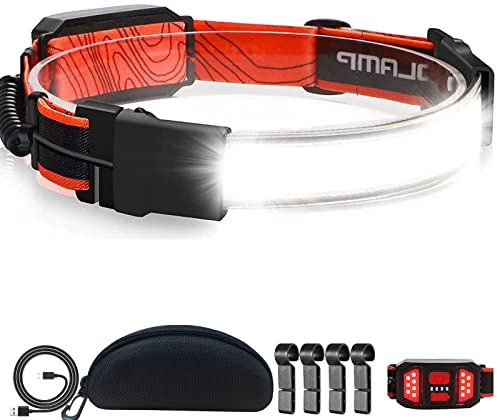 Swanlake Head Torch Rechargeable Headlamp Bright Running Light,Built-in 1200mah Battery Working Headlight with USB Charging,3 Working Modes with Red Light Warning Light Behind