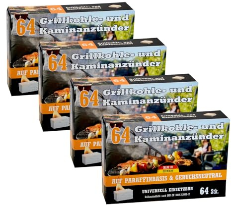 Kohleanzünder 4er Pack Grillanzünder Kaminanzünder Ofenanzünder Zündhilfe | BURI Brennhilfe für schnelles Entzünden von Grill, Kamin, Ofen und Holzkohle, raucharm für Camping und Zuhause im Alltag