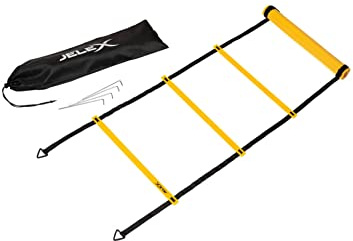 JELEX Eleven - Escalera de coordinación de 11 campos con bolsa de transporte y piquetas para ejercicios de coordinación, aumento de la agilidad y agilidad, 5,80 m de largo, campos ajustables