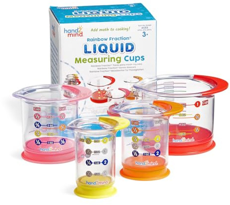 Learning Resources Rainbow Fraction Liquid Measuring Cups, Set of 4 Measuring Cups for Children, Food & Dishwasher Safe, With Spill Guards & Pouring Spouts, Learn Fractions, Volume & Capacity, Ages 3+