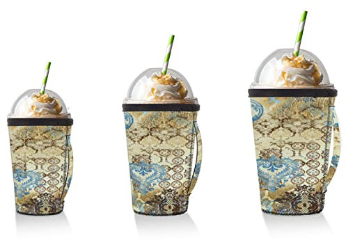 Manicotto per tazza di caffè ghiacciato con motivi geometrici astratti nazionali per bevande fredde Boemia in neoprene con manico, tazze da caffè isolate (680,4 g)