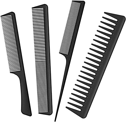 Jaimela Carbon Comb Set - 4 Pc, Wide & Fine Tooth, Anti-Static Heat Resistant Styling Combs for Long, Wet, Curly Hair