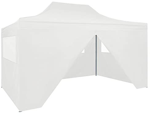 Profi-Partyzelt Faltbar mit 4 Seitenwänden, Mogou Festzelt, Pavillion, Bierzelt, Garten Party Zelt, Gartenzelt, Grillpavillon, 3×4m Stahl Weiß