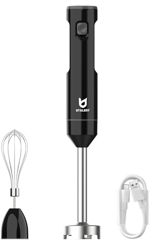 Cordless Hand Blender, UTALENT Variable Speed Immersion Blender handheld Rechargeable, with USB-C Charging Cable, Egg Whisk, for Smoothies, Milkshakes, Hummus and Soups – Black
