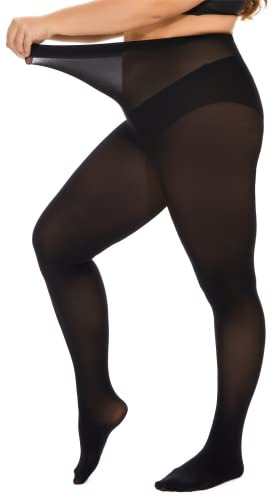 DUCMODA Damen Curvy Strumpfhose Große Größen Semi-Blickdicht Strumpfhosen Plus Größen XL-4XL Oversize über 10 Farben,Schwarz,3XL