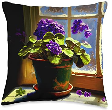 African Violet Pot In Window African Violet Addict Design Throw Pillow