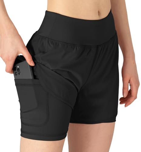 YSENTO Short de sport d'été 2 en 1 pour femme, court, sport, entraînement, jogging, fitness, course, yoga, séchage rapide avec poche