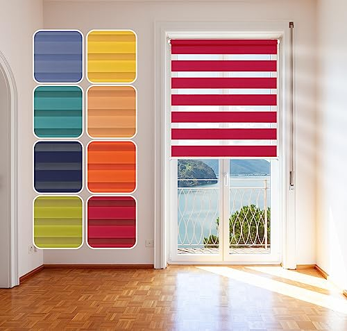 Doppelrollo, Orange, 65x215cm - Duo-Rollo Klemm Fix mit Klemmträger, Fenster-Rollo/Seitenzug-Rollo Ohne Bohren, lichtdurchlässig und verdunkelnd