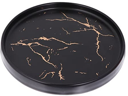 Alipis Plat à Bijoux Rond Céramique Plateau Doré Pour Bagues Assiette De Présentation Décorative