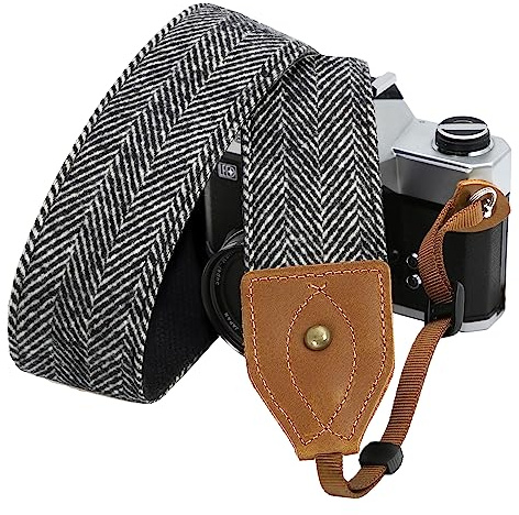 Padwa Lifestyle Kameragurt - 2 Breite Verrückte Pferd Kuhfell Kopf Kameragurte, Reine Baumwolle Gewebte Verstellbare Schulter-Nacken-Gurt für DSLR-Kameras, Großes Geschenk für Fotografen