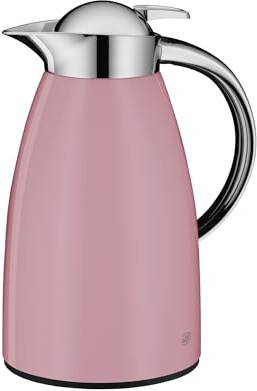 alfi SIGNO Isolierkanne 1,00 l, 12 h heiß, Edelstahlkörper, rose mat | 24h kalt, Kaffee & Teekanne, Einhandbedienung, Hartglaseinsatz, Drehverschluss mit Drucktaste, rosa matt