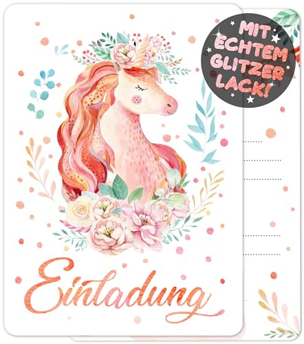 VULAVA 12x GLITZER Einhorn EINLADUNGSKARTEN KINDERGEBURTSTAG Mädchen Junge - die Regenbogen PARTY Karten sind die Einhorn EINLADUNG für Mädchen Jungen Kinder GEBURTSTAG Einladung Pferde UNICORN