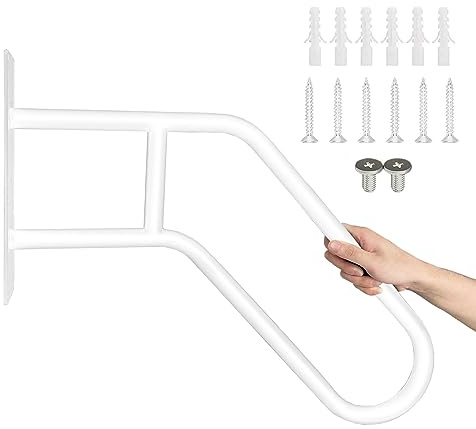 Wall Mounted Handrail for Outdoor Steps, U Shaped Metal Stair Railing, 22.5 Hand Railings for Indoor or Outdoor 1 to 3 Steps, Safety Grab Bars for Garage, Porch, Garden (Dia 1.25, Round Pipe White)