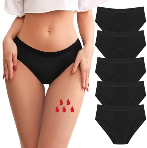 Yintry Mutandine mestruali da Donna con 4 Strati di Protezione a Prova di perdite - Intimo mestruale a Vita Media a Flusso Pesante Slip in Cotone da 5 Pezzi
