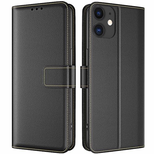 TQIAHF Coque pour iPhone 11 Coque Etui avec Porte Carte à Rabat Clapet Portefeuille en Cuir Pochette Magnétique Antichoc Flip Case Étui Cover Housse Protection Coque pour iPhone 11,Noir