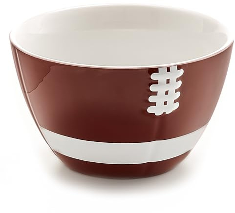 40YARDS Amerikansk fotboll, frukostskål/skål/snacksskål i keramik (900 ml) i form av en halv fotboll med upphöjd, taktil söm