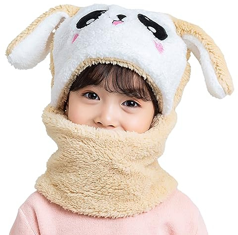 MK MATT KEELY Kinder Winter Mütze Junge Mädchen 2 in 1 Warme Cartoon Kaninchen Panda Schal Ohrenklappe Ski Mütze Set