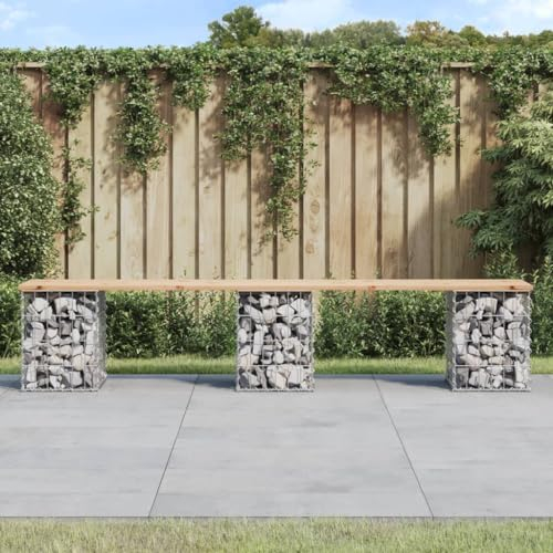 Homgoday Gabion Bench Bench Seat Park Bench Gabion Stone Basket Wire Basket Garden Bench Gabion Basket Rest Bench Garden Bench Made of Gabions Garden Balcony Bench 203 x 31 x 42 cm Solid Pine Wood