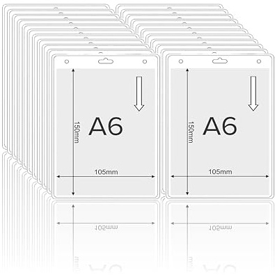 Lot de 50 Portes Badges - Porte Badge Vertical Souple pour Cartes, Étiquettes, Pass - Protège Carte Transparent pour Évenement, Salon, Entreprise, Groupe (A6 105 x 150mm)