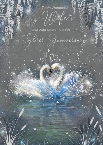 Cherry Orchard Glückwunschkarte zum Hochzeitstag für die Ehefrau aus der Grace-Reihe, komplett mit silbernem Umschlag und Silberfolien-Details
