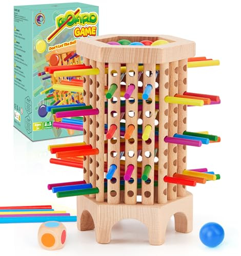 Montejoy Montessori Spiel Brettspiel aus Holz, 36 Stück Bunte Holzstäbchen Würfelspiel Lernspielzeug Kinderspiele ab 3 4 5 6 Jahre, Feinmotorik Spiele Familienspiel Reisespiel für Kinder Erwachsene
