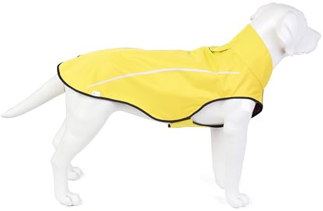 Mile High Life Hunderegenmantel Einstellbare wasserdichte Haustierkleidung Leichte Regenjacke mit reflektierendem Streifen Einfacher Einstiegsverschluss (L, Gelb)