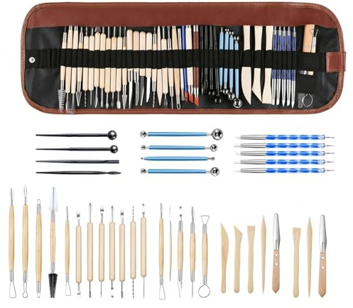 QITIUNLXY Pottery Clay Sculpting Tools，44Pcs Pottery Tools and Supplies for Professionals Kit，Double Sided Polymer Clay Tools, Ceramic Clay Tool Set with Carrying Case Bag for Beginners