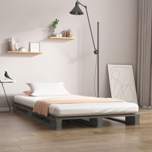 AJJHUUKI Home Outdoor Sonstiges Palettenbett grau 75x190 cm klein einzeln Massivholz Kiefer