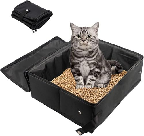 Arenero para Gatos Cubierto, Caja de Arena Portátil Plegable, Aseo para Gatos, para Viajes, Exteriores, Parque, Hogar (Negro)
