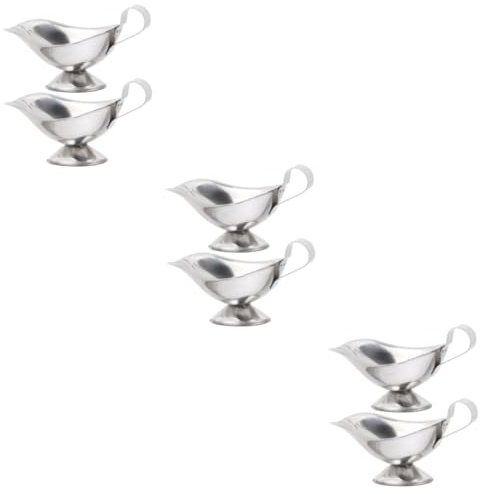 Anneome 6pcs Stainless Steel Gravy Pitcher Sauce Dispenser for Salad Dressing Gravy Dishwasher Safe Elegant Design Comfortable Grip Handle
